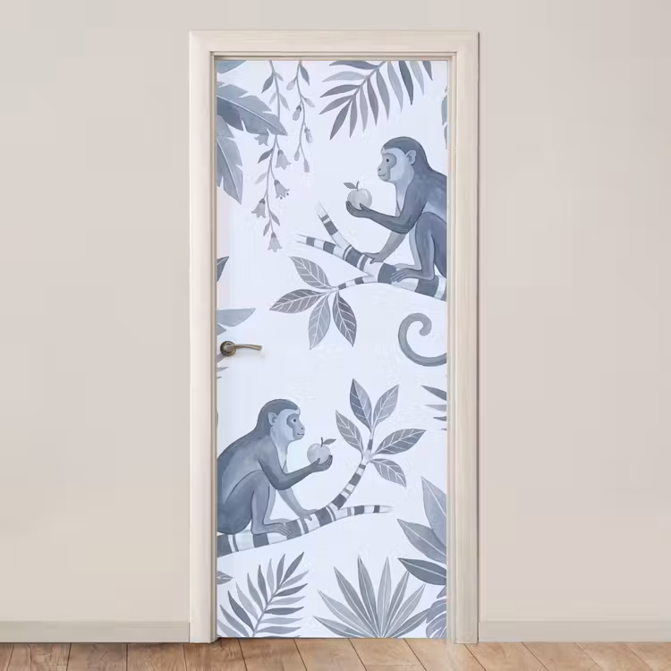 Deursticker - Aap - Boom - Bladeren - Jungle - Illustratie — 1