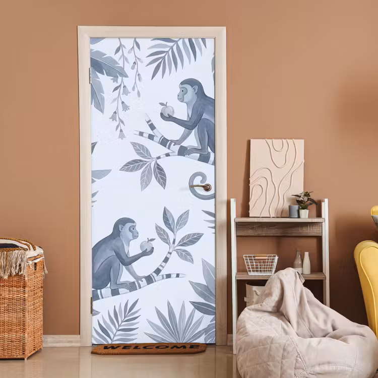 Deursticker - Aap - Boom - Bladeren - Jungle - Illustratie — 2