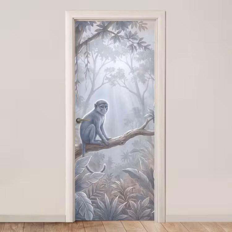 Deursticker - Aap - Boom - Jungle - Natuur - Grijs — 1