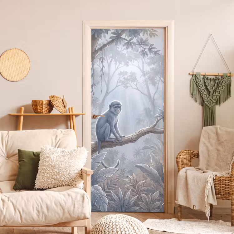 Deursticker - Aap - Boom - Jungle - Natuur - Grijs — 4