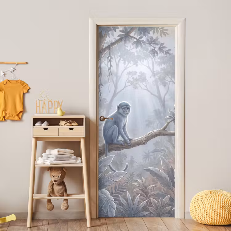 Deursticker - Aap - Boom - Jungle - Natuur - Grijs — 6