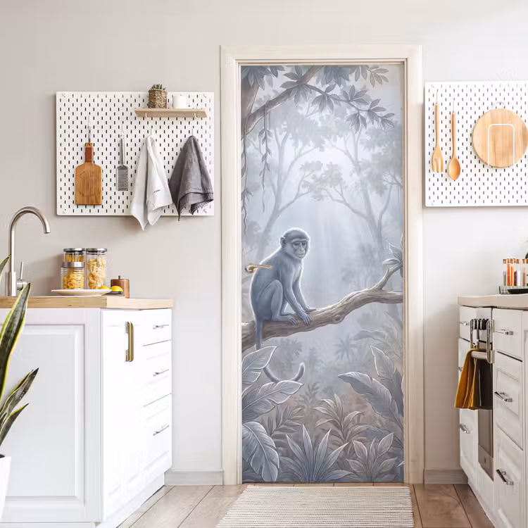 Deursticker - Aap - Boom - Jungle - Natuur - Grijs — 7