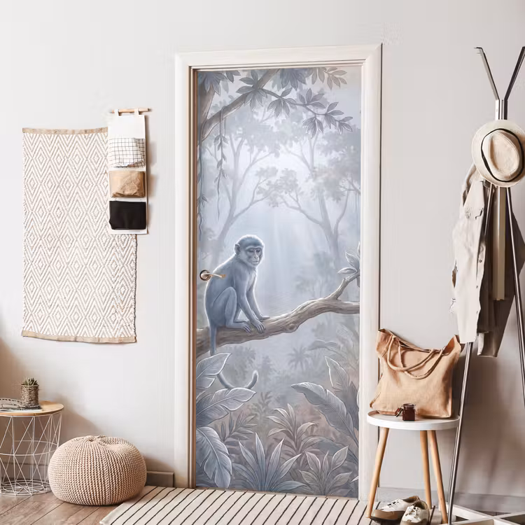 Deursticker - Aap - Boom - Jungle - Natuur - Grijs — 8
