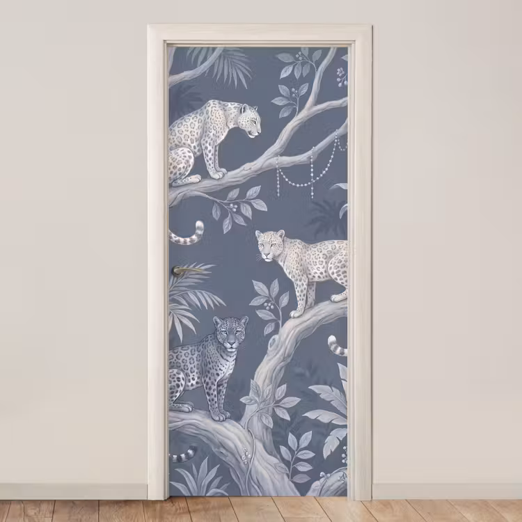 Deursticker - Dieren - Jungle - Illustratie - Bomen - Blauw — 1