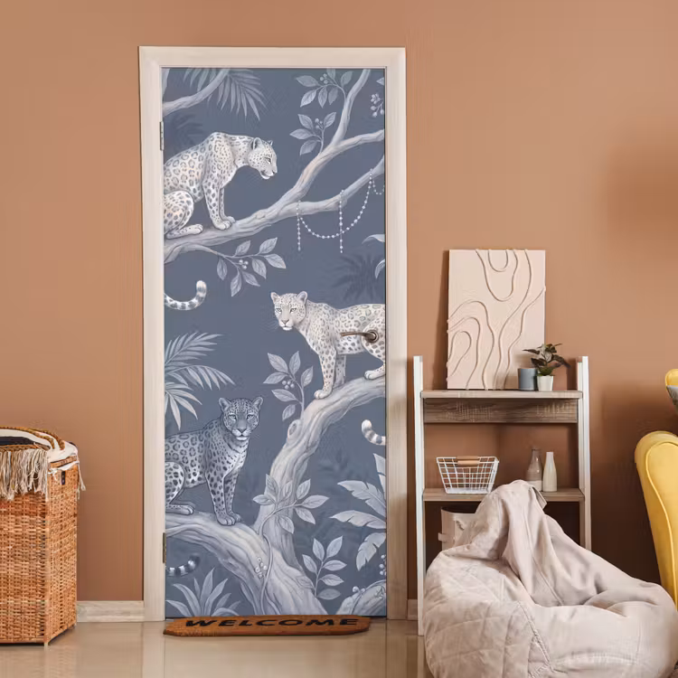 Deursticker - Dieren - Jungle - Illustratie - Bomen - Blauw — 2