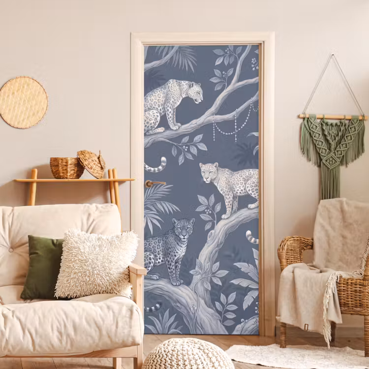 Deursticker - Dieren - Jungle - Illustratie - Bomen - Blauw — 4