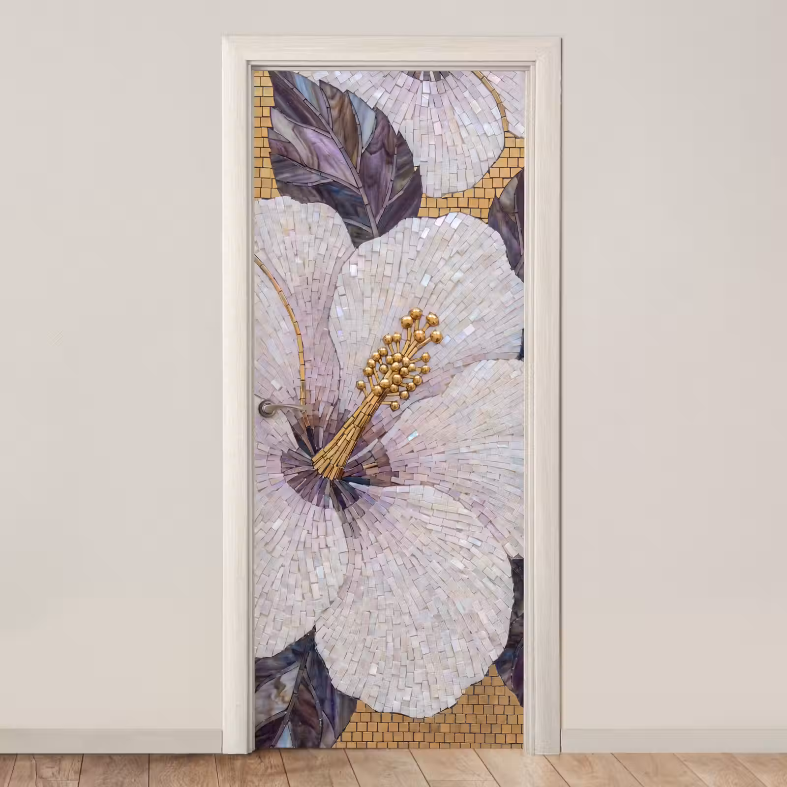 Deursticker - Bloemen - Mozaïek - Kunst - Modern - Goud — 1