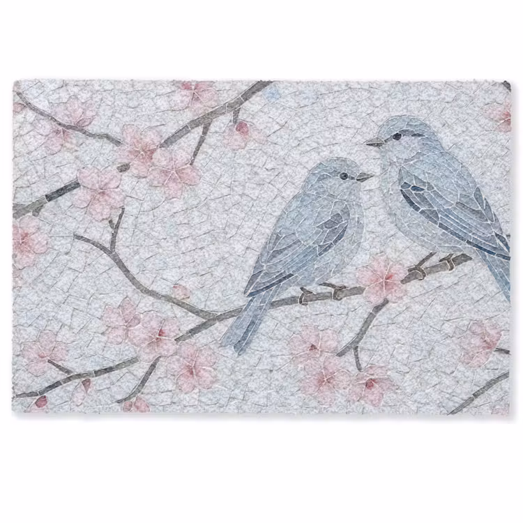 Deurmat - Vogel - Bloemen - Natuur - Mozaïek - Roze — 1