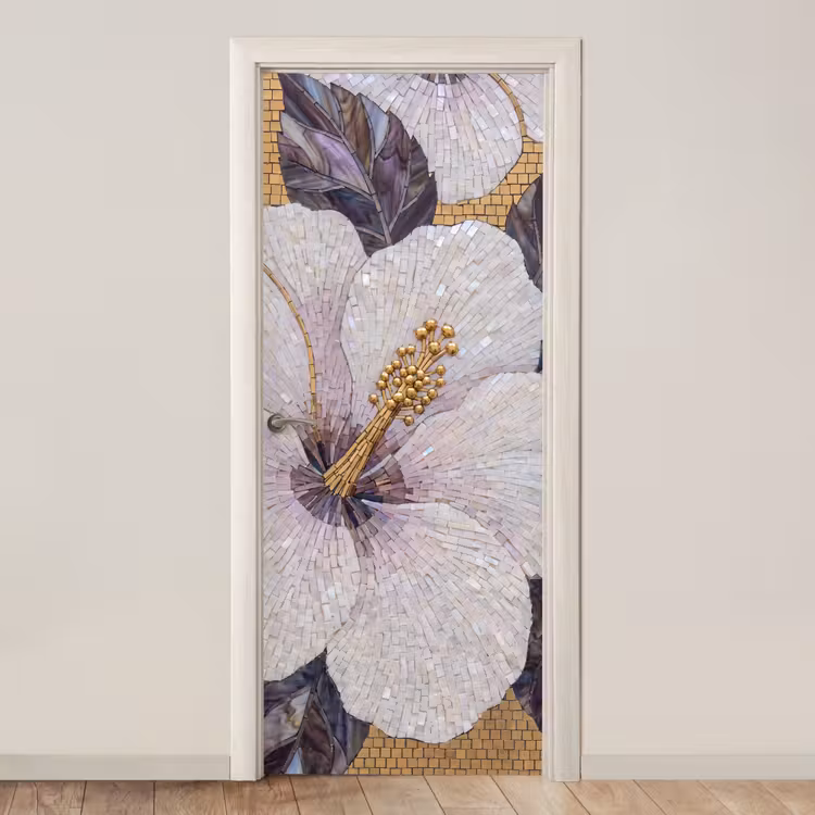 Deursticker - Bloemen - Mozaïek - Kunst - Modern - Goud — 1