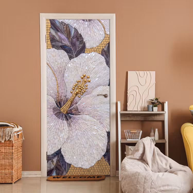 Deursticker - Bloemen - Mozaïek - Kunst - Modern - Goud — 2