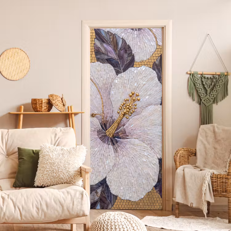 Deursticker - Bloemen - Mozaïek - Kunst - Modern - Goud — 4