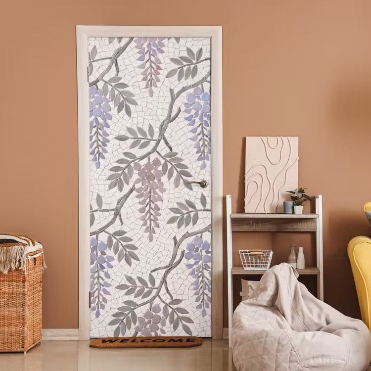 Deursticker - Bloemen - Mozaïek - Natuur - Patroon - Paars — 2