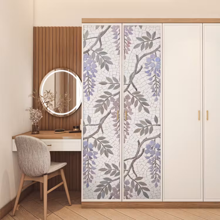 Deursticker - Bloemen - Mozaïek - Natuur - Patroon - Paars — 5