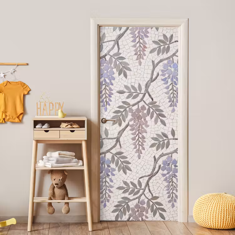 Deursticker - Bloemen - Mozaïek - Natuur - Patroon - Paars — 6