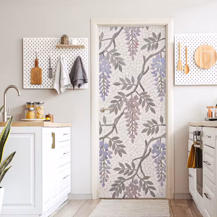Deursticker - Bloemen - Mozaïek - Natuur - Patroon - Paars — 7