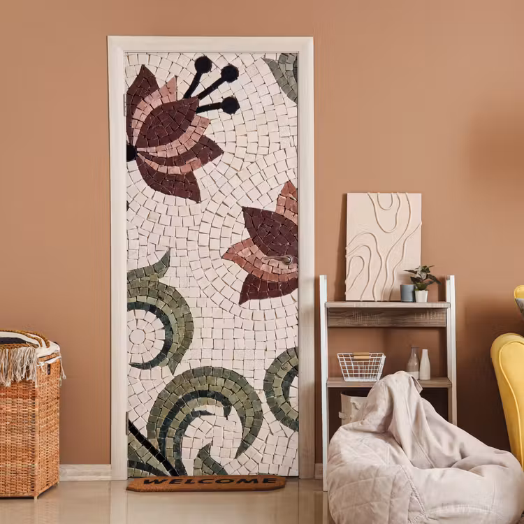 Deursticker - Bloemen - Mozaïek - Patroon - Abstract - Groen — 2