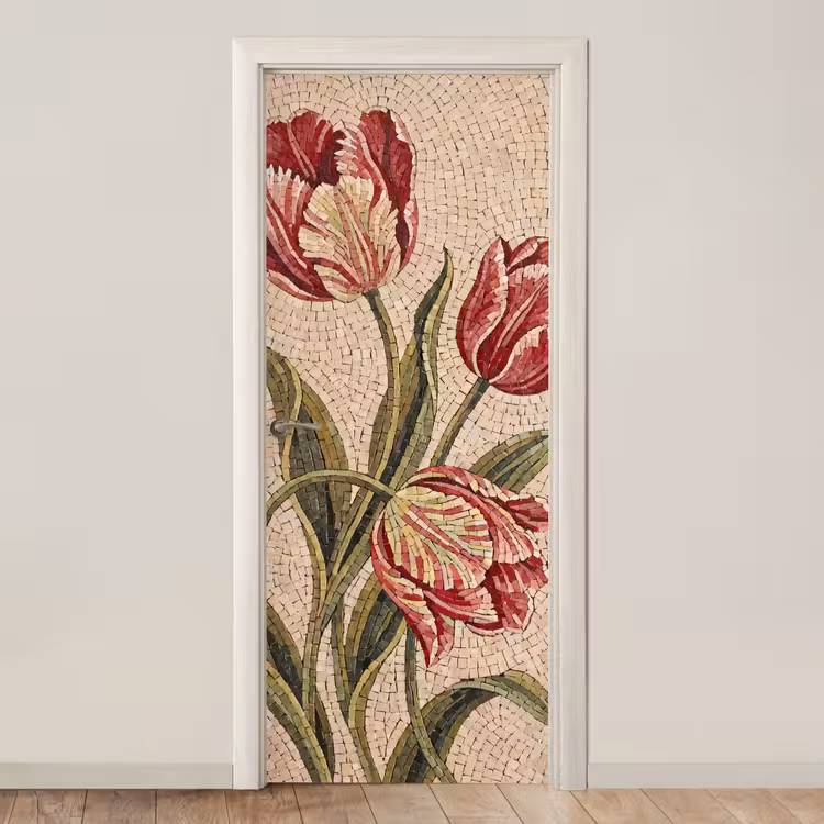 Deursticker - Bloemen - Mozaïek - Rood - Groen - Kunst — 1