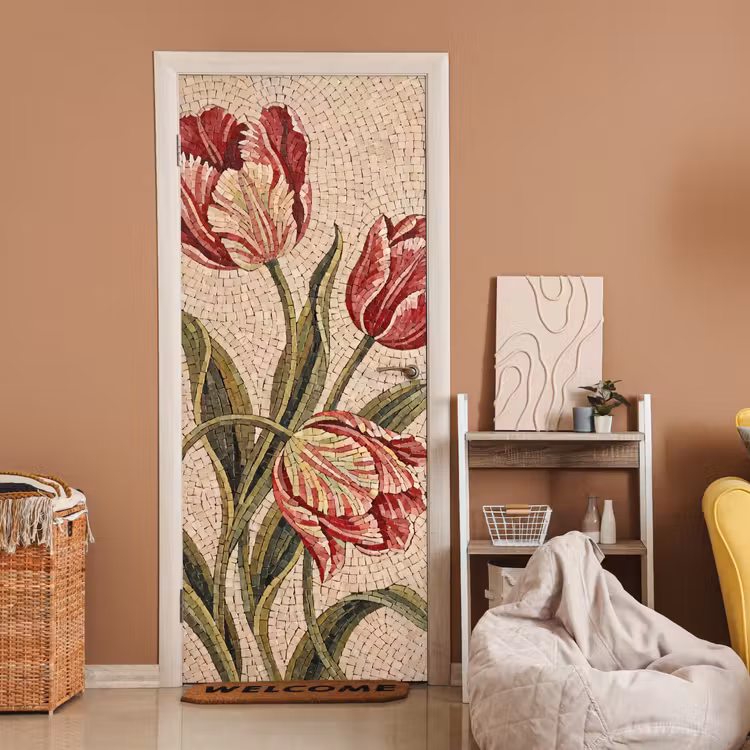 Deursticker - Bloemen - Mozaïek - Rood - Groen - Kunst — 2