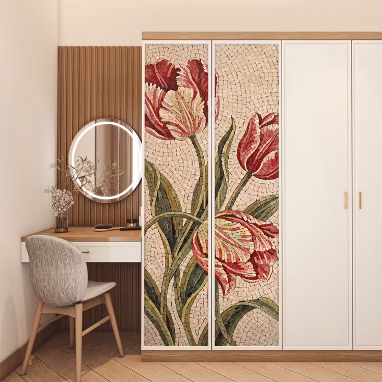 Deursticker - Bloemen - Mozaïek - Rood - Groen - Kunst — 5
