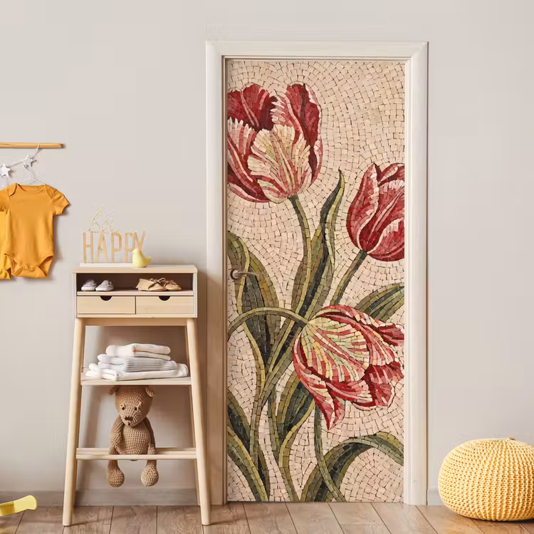 Deursticker - Bloemen - Mozaïek - Rood - Groen - Kunst — 6