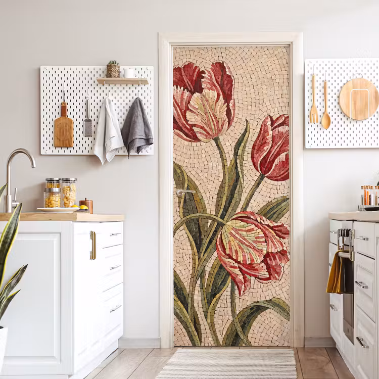 Deursticker - Bloemen - Mozaïek - Rood - Groen - Kunst — 7
