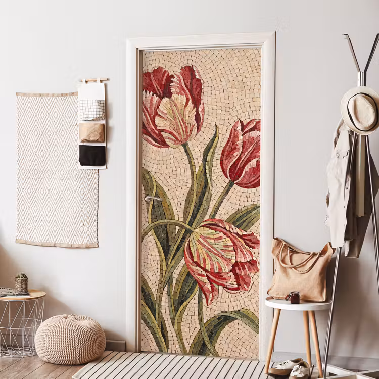 Deursticker - Bloemen - Mozaïek - Rood - Groen - Kunst — 8
