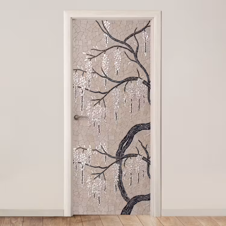 Deursticker - Boom - Bloemen - Mozaïek - Kunst - Wit — 1