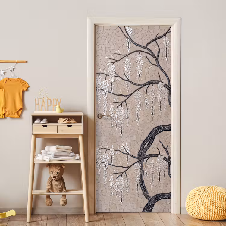 Deursticker - Boom - Bloemen - Mozaïek - Kunst - Wit — 6