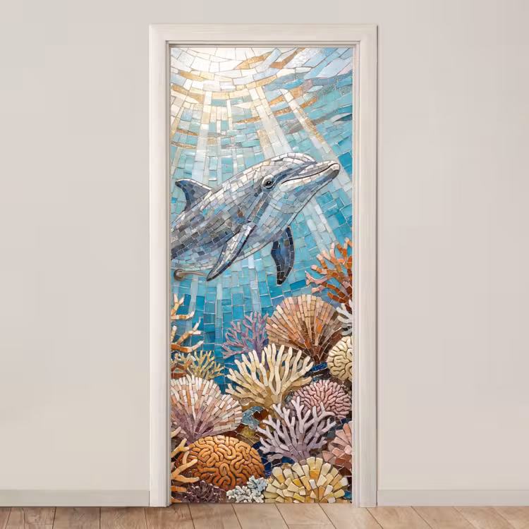 Deursticker - Dieren - Mozaïek - Oceaan - Koraal - Blauw — 1