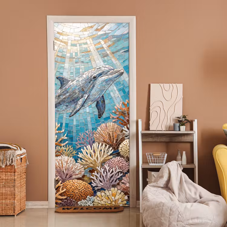 Deursticker - Dieren - Mozaïek - Oceaan - Koraal - Blauw — 2
