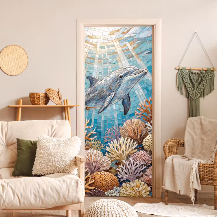 Deursticker - Dieren - Mozaïek - Oceaan - Koraal - Blauw — 4