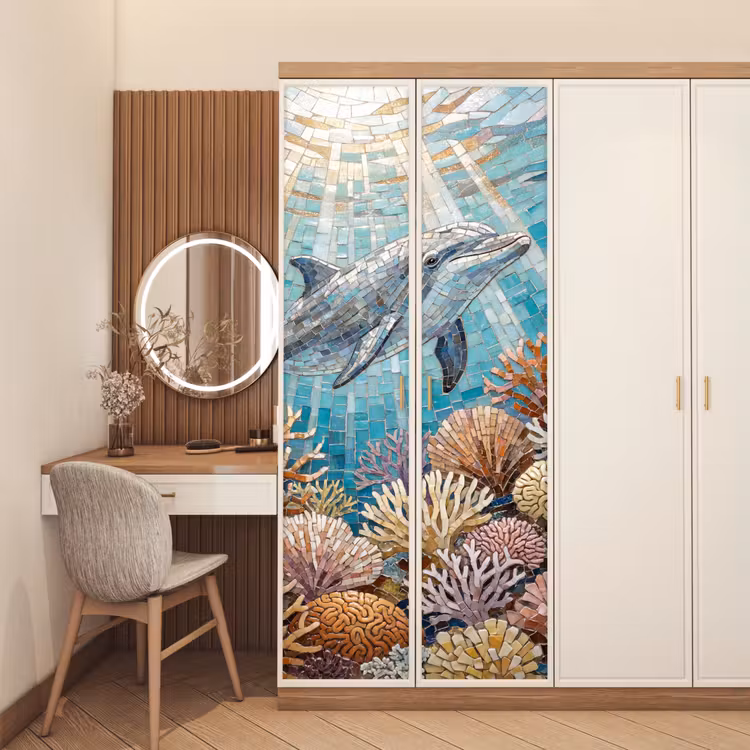 Deursticker - Dieren - Mozaïek - Oceaan - Koraal - Blauw — 5