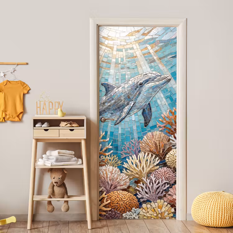 Deursticker - Dieren - Mozaïek - Oceaan - Koraal - Blauw — 6