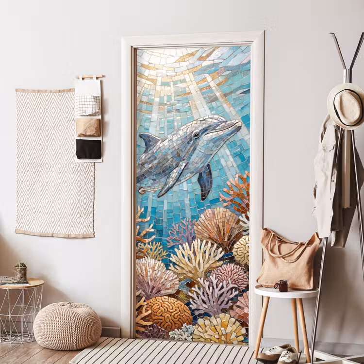 Deursticker - Dieren - Mozaïek - Oceaan - Koraal - Blauw — 8