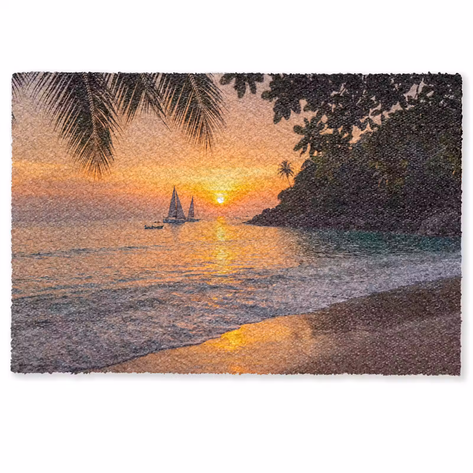 Deurmat - Zee - Zonsondergang - Boot - Natuur - Oranje — 1