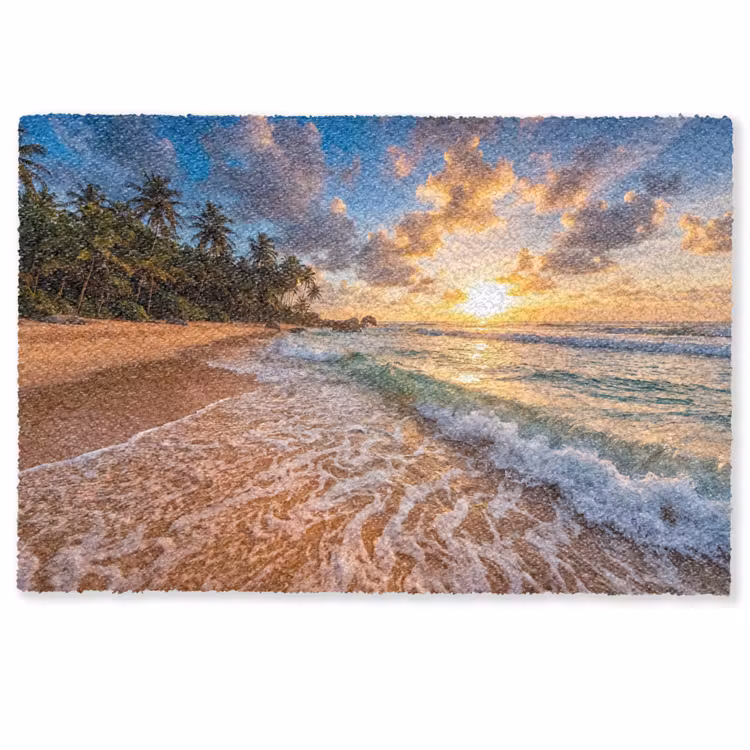 Deurmat - Strand - Zonsondergang - Golven - Natuur - Goud — 1