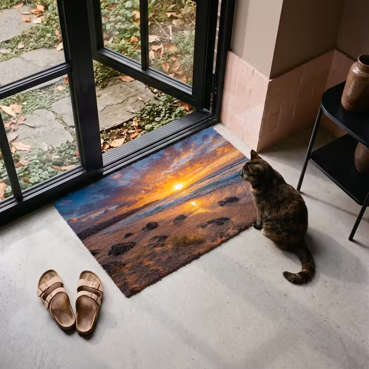 Deurmat - Strand - Zonsondergang - Golven - Natuur - Oranje — 2