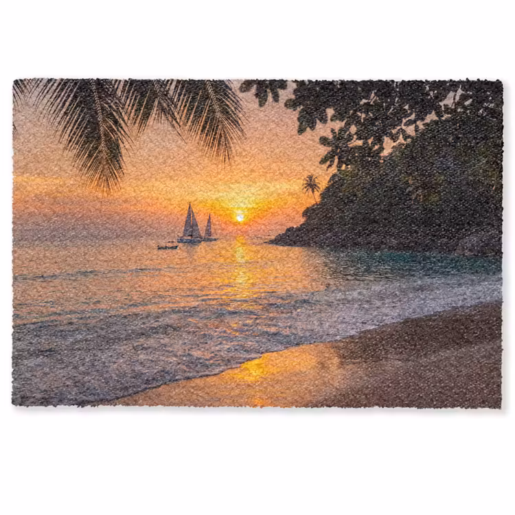 Deurmat - Zee - Zonsondergang - Boot - Natuur - Oranje — 1