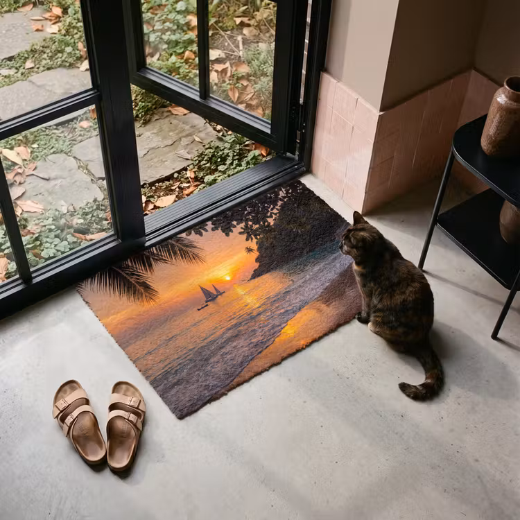 Deurmat - Zee - Zonsondergang - Boot - Natuur - Oranje — 2