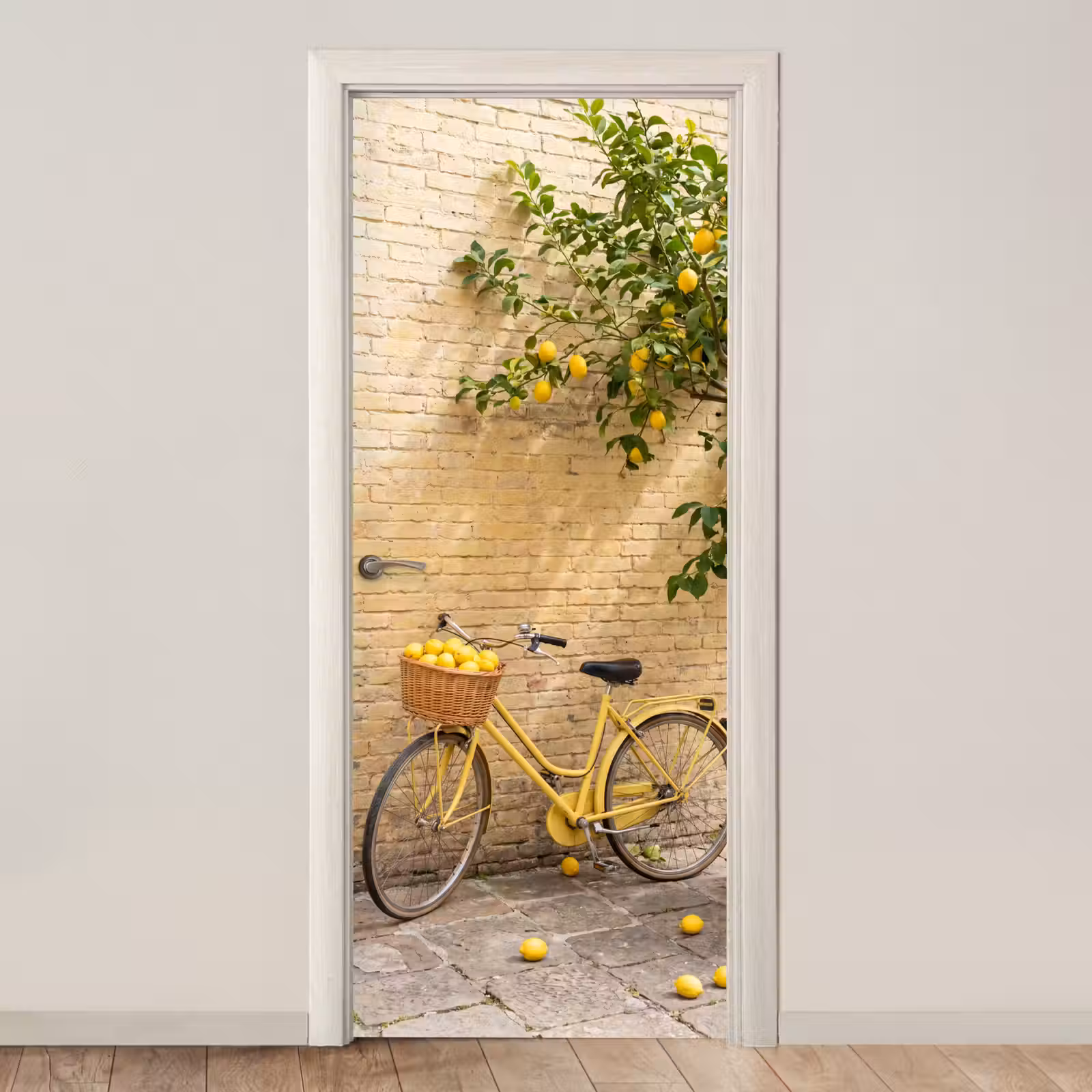 Deursticker - Fiets - Mand - Eten - Geel - Zomer — 1