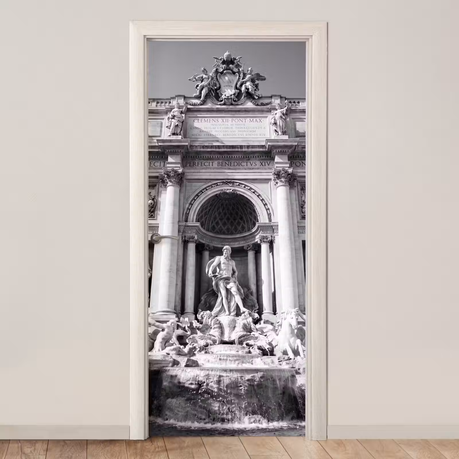 Deursticker - Fontein - Beelden - Architectuur - Zwart-wit — 1