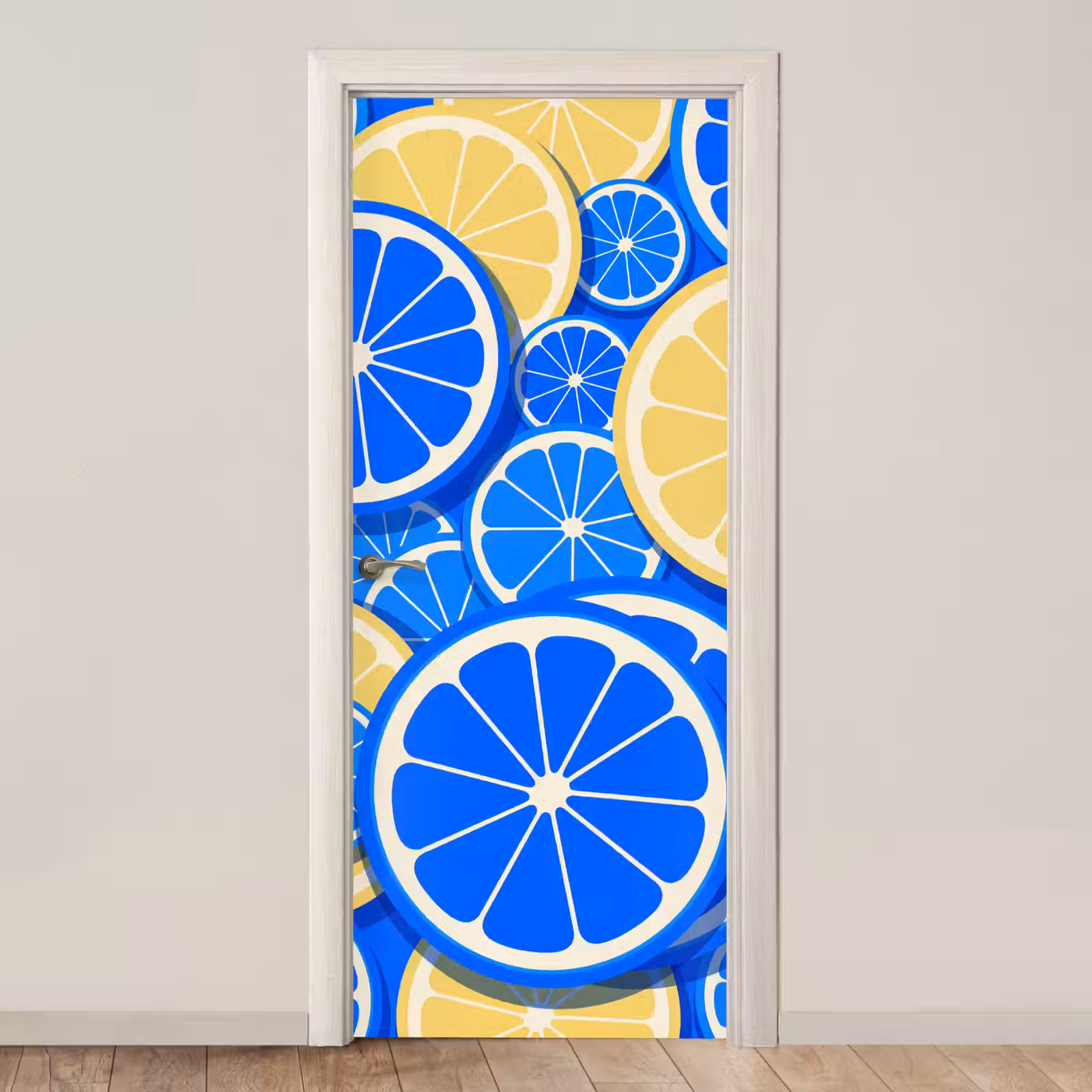 Deursticker - Fruit - Schijven - Patroon - Modern - Blauw - Geel — 1