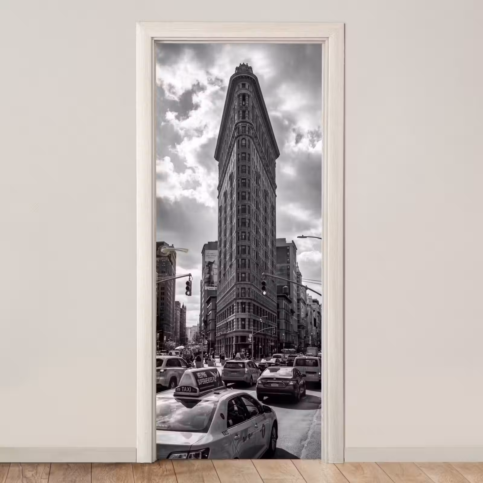 Deursticker - Gebouw - Hoogbouw - Stad - Architectuur - Zwart-wit — 1