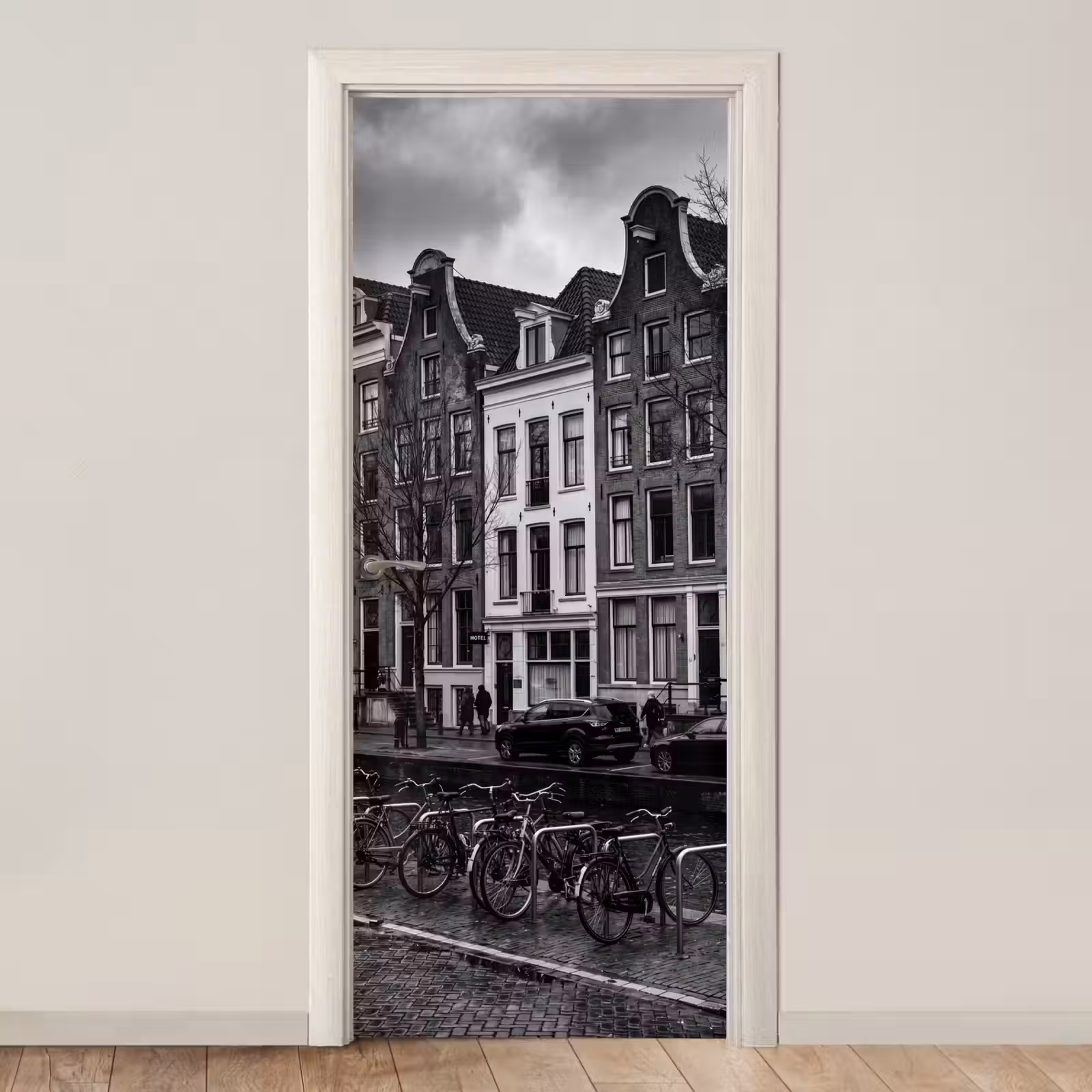 Deursticker - Huis - Gracht - Amsterdam - Architectuur - Zwart-wit — 1