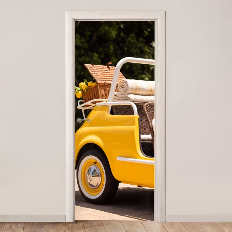 Deursticker - Auto - Picknick - Zomer - Geel — 1