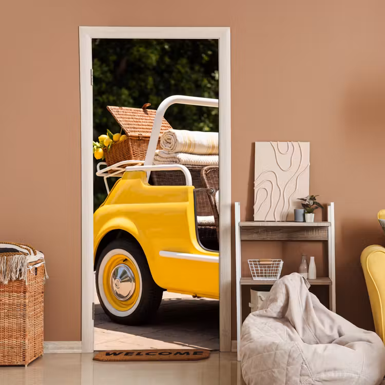 Deursticker - Auto - Picknick - Zomer - Geel — 2
