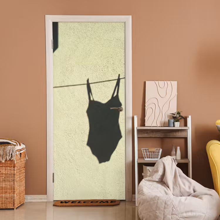 Deursticker - Badpak - Schaduw - Muur - Zomer - Minimalistisch — 2