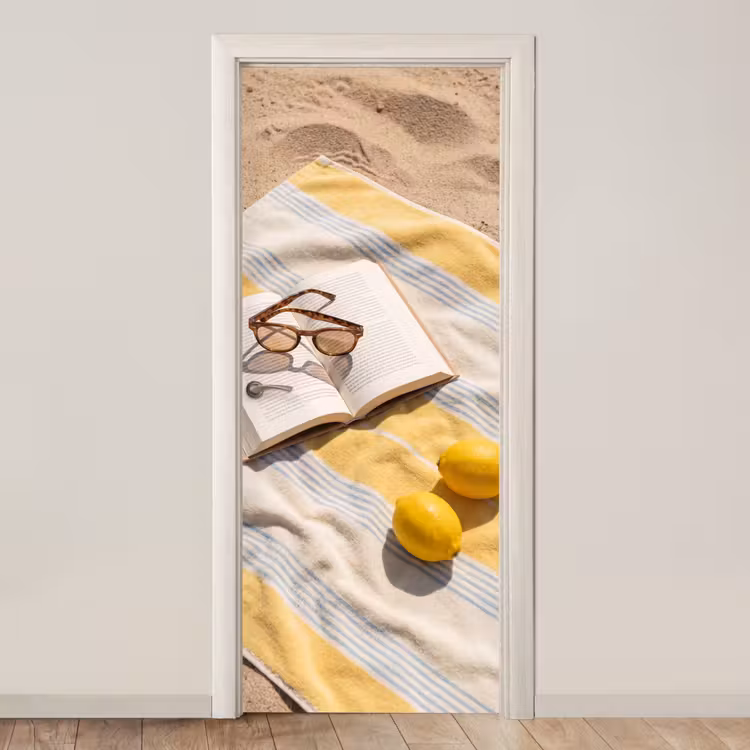 Deursticker - Boek - Zonnebril - Strand - Zomer - Geel — 1