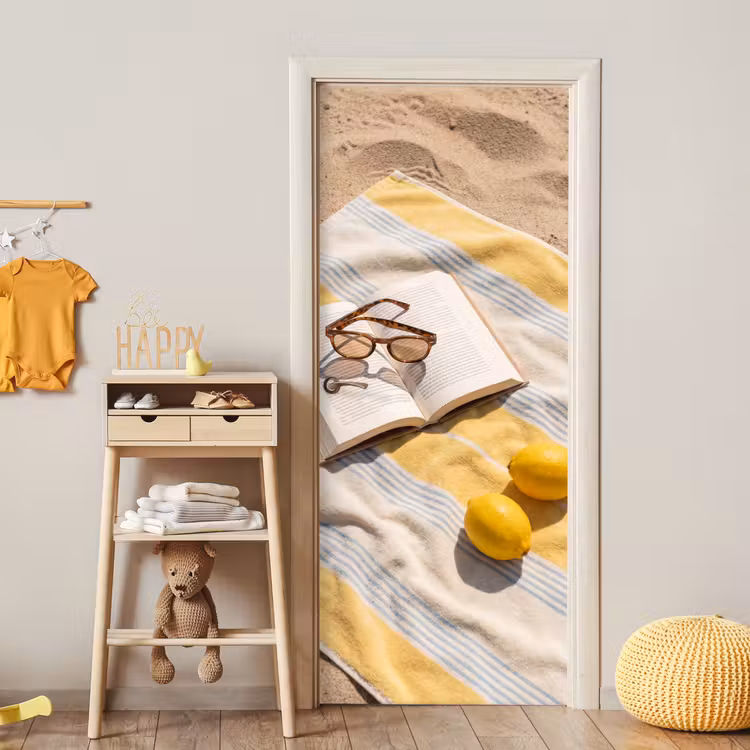 Deursticker - Boek - Zonnebril - Strand - Zomer - Geel — 6