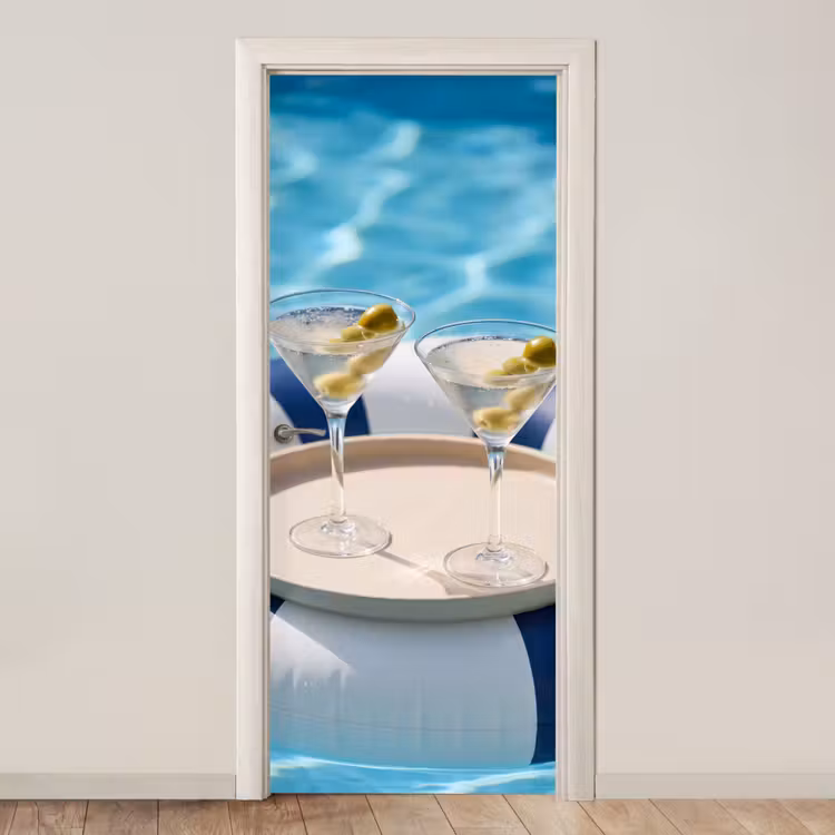 Deursticker - Cocktail - Zwembad - Zomer - Blauw — 1
